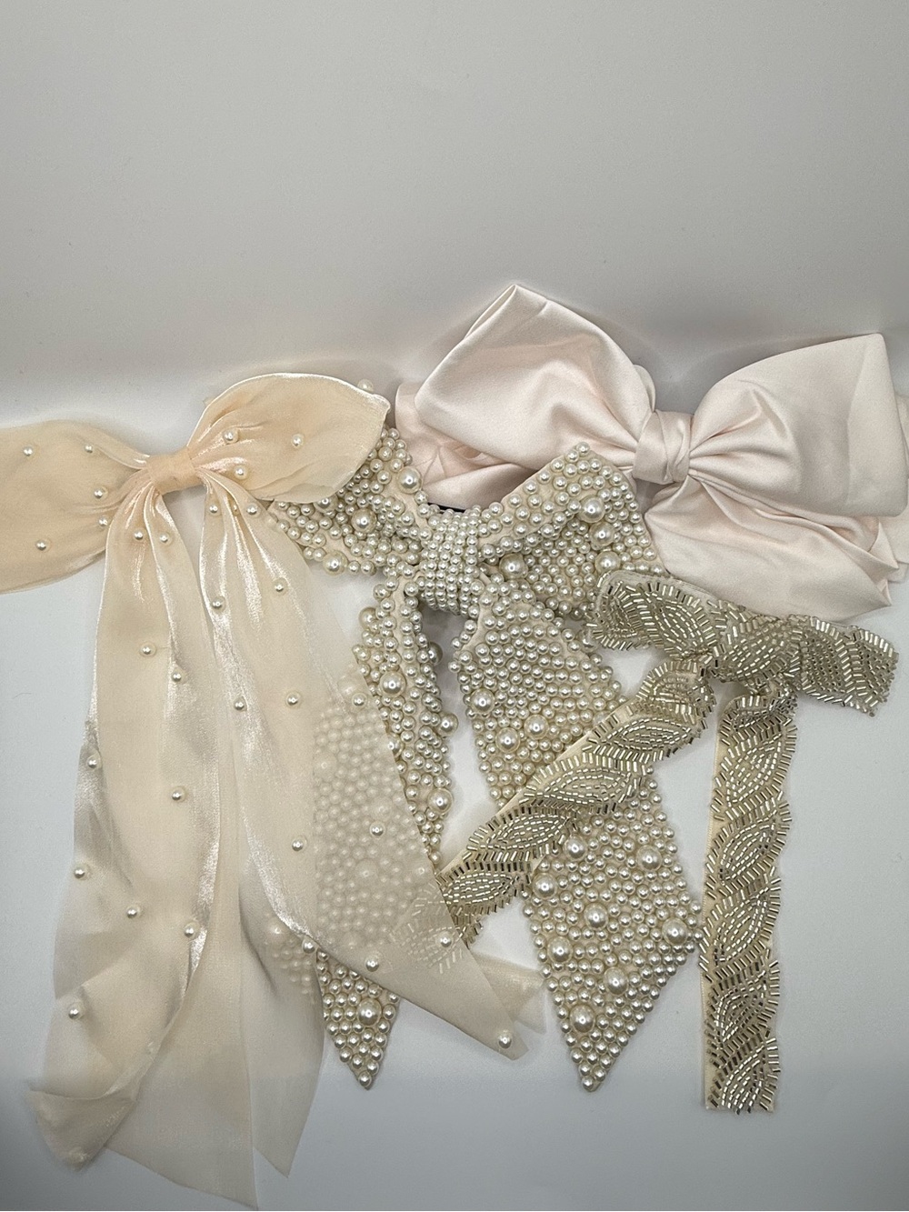 White & Cream Hair Bow Lot - Bridal, Pearl, Beaded, Satin Features